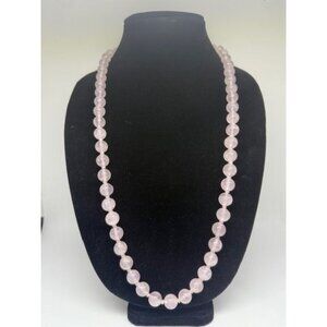 Vintage Marked Silver Clasp Pale Pink Knotted Glass Beaded Necklace